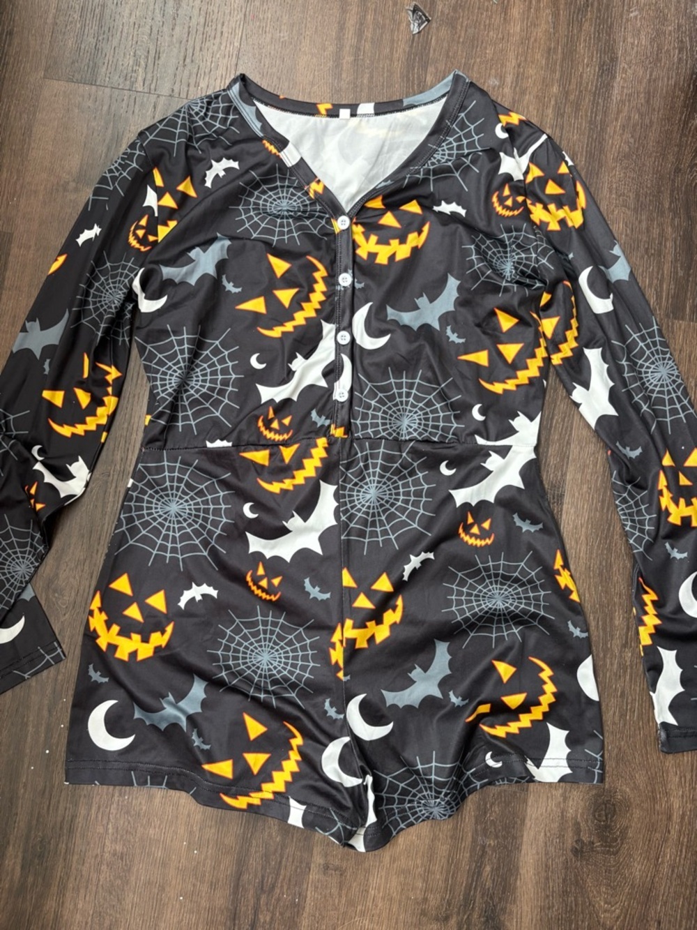 Women Halloween Jack-O'-Lantern Romper - Black & Orange